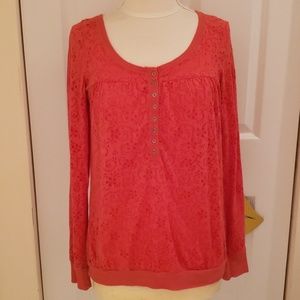 Free People Laser Cut Long Sleeve Henley Top